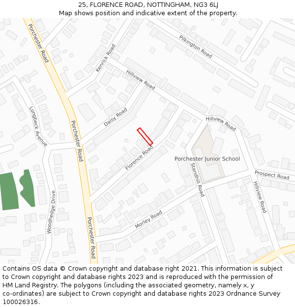25, FLORENCE ROAD, NOTTINGHAM, NG3 6LJ: Location map and indicative extent of plot