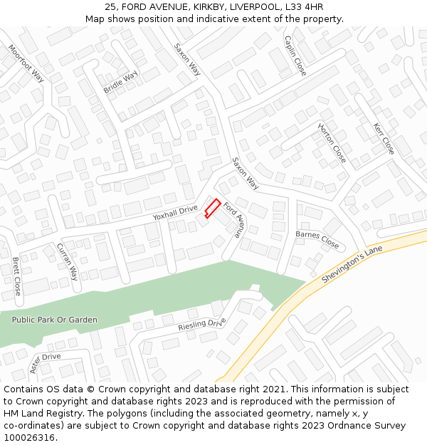 25, FORD AVENUE, KIRKBY, LIVERPOOL, L33 4HR: Location map and indicative extent of plot