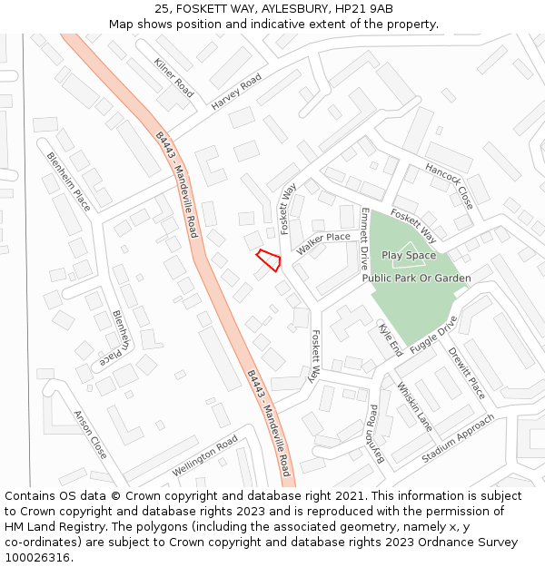 25, FOSKETT WAY, AYLESBURY, HP21 9AB: Location map and indicative extent of plot