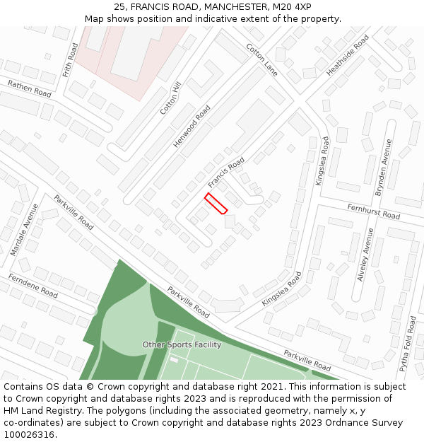 25, FRANCIS ROAD, MANCHESTER, M20 4XP: Location map and indicative extent of plot