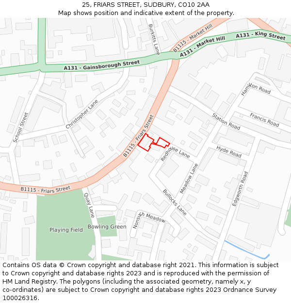 25, FRIARS STREET, SUDBURY, CO10 2AA: Location map and indicative extent of plot