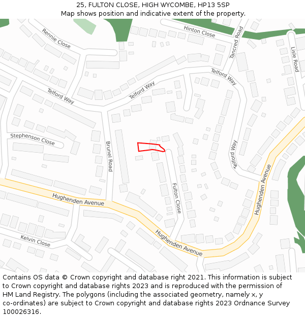 25, FULTON CLOSE, HIGH WYCOMBE, HP13 5SP: Location map and indicative extent of plot