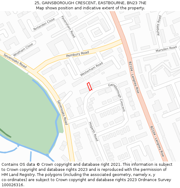25, GAINSBOROUGH CRESCENT, EASTBOURNE, BN23 7NE: Location map and indicative extent of plot