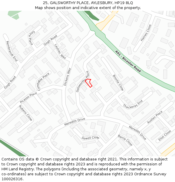 25, GALSWORTHY PLACE, AYLESBURY, HP19 8LQ: Location map and indicative extent of plot