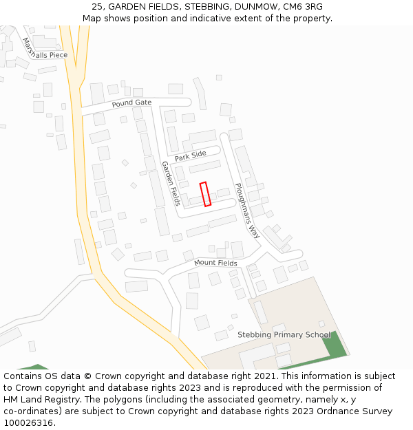 25, GARDEN FIELDS, STEBBING, DUNMOW, CM6 3RG: Location map and indicative extent of plot