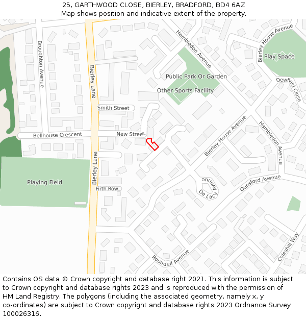 25, GARTHWOOD CLOSE, BIERLEY, BRADFORD, BD4 6AZ: Location map and indicative extent of plot