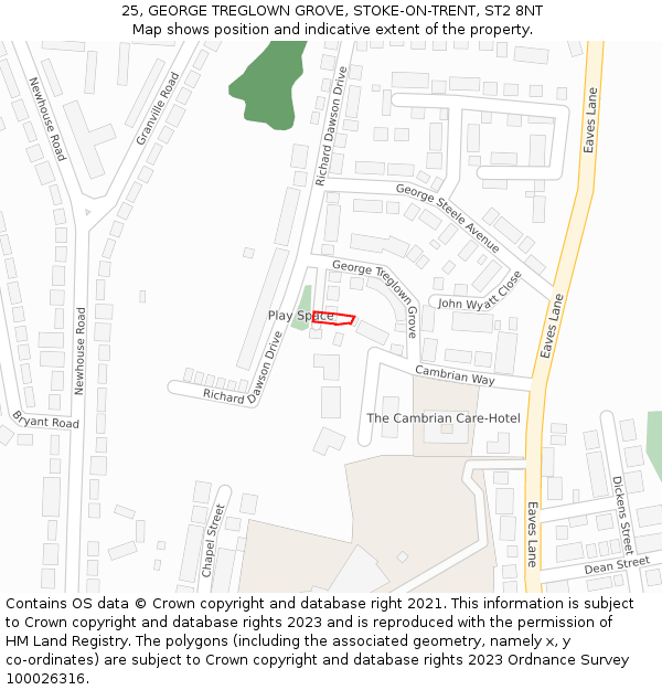 25, GEORGE TREGLOWN GROVE, STOKE-ON-TRENT, ST2 8NT: Location map and indicative extent of plot