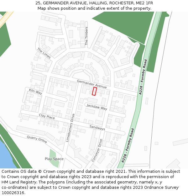 25, GERMANDER AVENUE, HALLING, ROCHESTER, ME2 1FR: Location map and indicative extent of plot