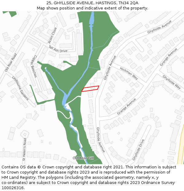 25, GHYLLSIDE AVENUE, HASTINGS, TN34 2QA: Location map and indicative extent of plot