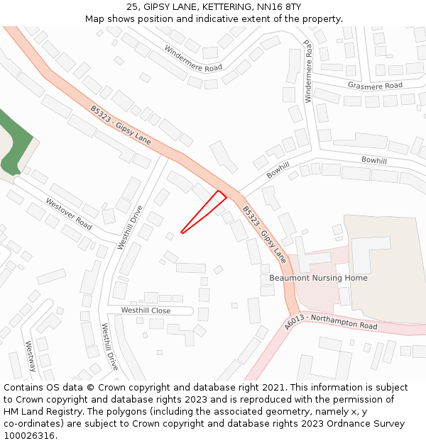 25, GIPSY LANE, KETTERING, NN16 8TY: Location map and indicative extent of plot