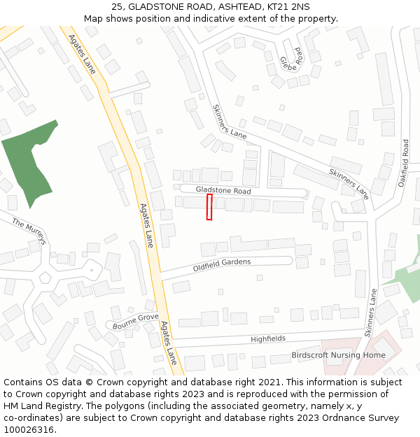 25, GLADSTONE ROAD, ASHTEAD, KT21 2NS: Location map and indicative extent of plot