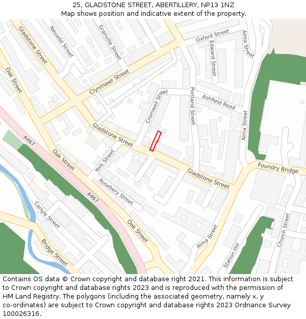 25, GLADSTONE STREET, ABERTILLERY, NP13 1NZ: Location map and indicative extent of plot
