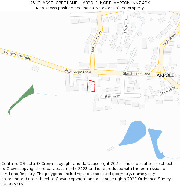 25, GLASSTHORPE LANE, HARPOLE, NORTHAMPTON, NN7 4DX: Location map and indicative extent of plot