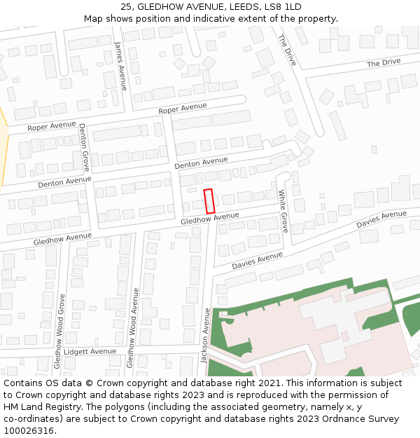 25, GLEDHOW AVENUE, LEEDS, LS8 1LD: Location map and indicative extent of plot