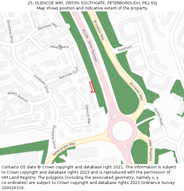 25, GLENCOE WAY, ORTON SOUTHGATE, PETERBOROUGH, PE2 6SJ: Location map and indicative extent of plot