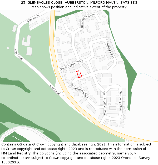 25, GLENEAGLES CLOSE, HUBBERSTON, MILFORD HAVEN, SA73 3SG: Location map and indicative extent of plot