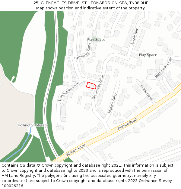 25, GLENEAGLES DRIVE, ST. LEONARDS-ON-SEA, TN38 0HF: Location map and indicative extent of plot