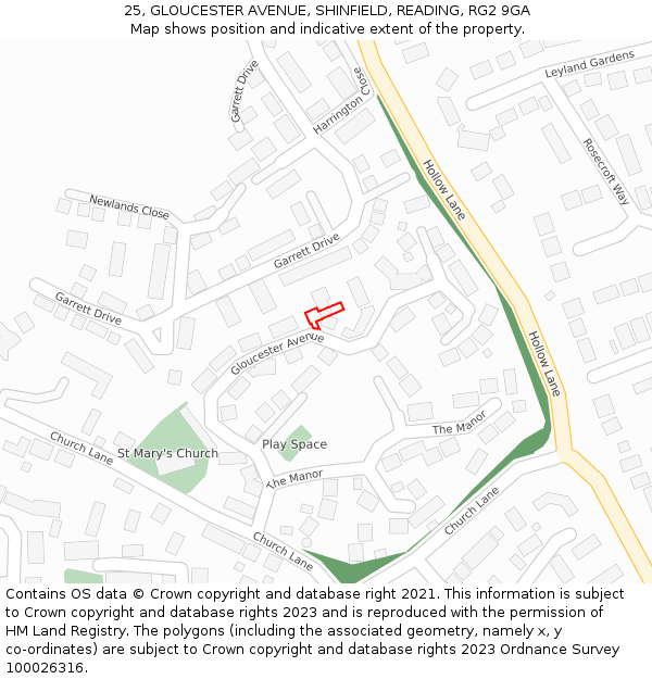 25, GLOUCESTER AVENUE, SHINFIELD, READING, RG2 9GA: Location map and indicative extent of plot