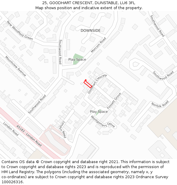 25, GOODHART CRESCENT, DUNSTABLE, LU6 3FL: Location map and indicative extent of plot