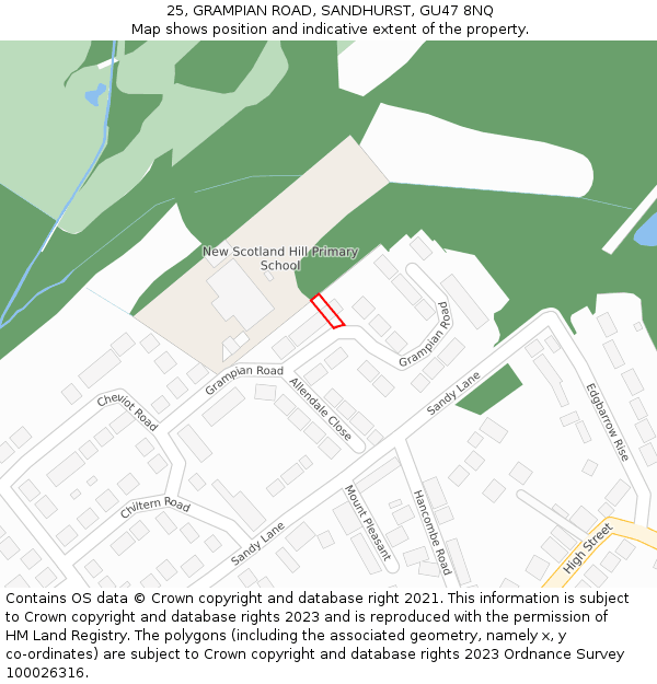 25, GRAMPIAN ROAD, SANDHURST, GU47 8NQ: Location map and indicative extent of plot