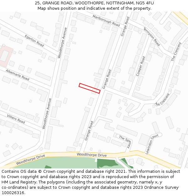 25, GRANGE ROAD, WOODTHORPE, NOTTINGHAM, NG5 4FU: Location map and indicative extent of plot