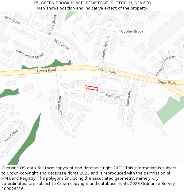 25, GREEN BROOK PLACE, PENISTONE, SHEFFIELD, S36 6EQ: Location map and indicative extent of plot