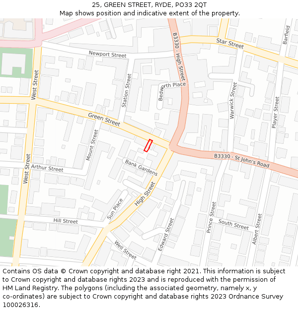 25, GREEN STREET, RYDE, PO33 2QT: Location map and indicative extent of plot