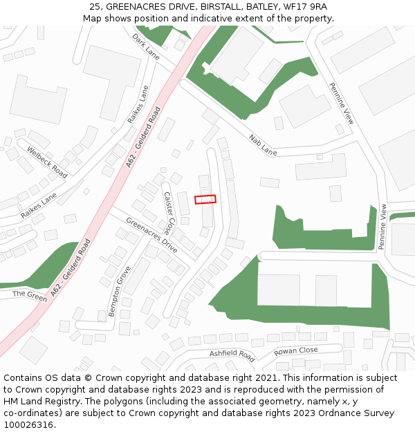 25, GREENACRES DRIVE, BIRSTALL, BATLEY, WF17 9RA: Location map and indicative extent of plot