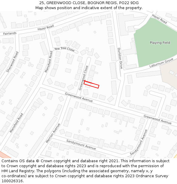 25, GREENWOOD CLOSE, BOGNOR REGIS, PO22 9DG: Location map and indicative extent of plot