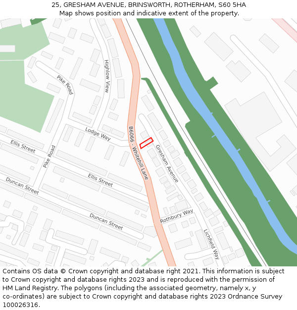 25, GRESHAM AVENUE, BRINSWORTH, ROTHERHAM, S60 5HA: Location map and indicative extent of plot