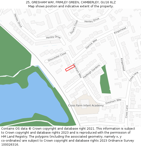 25, GRESHAM WAY, FRIMLEY GREEN, CAMBERLEY, GU16 6LZ: Location map and indicative extent of plot