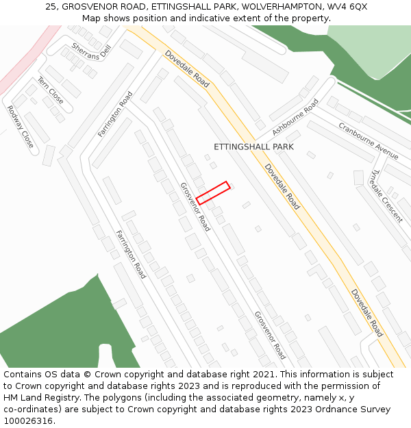 25, GROSVENOR ROAD, ETTINGSHALL PARK, WOLVERHAMPTON, WV4 6QX: Location map and indicative extent of plot