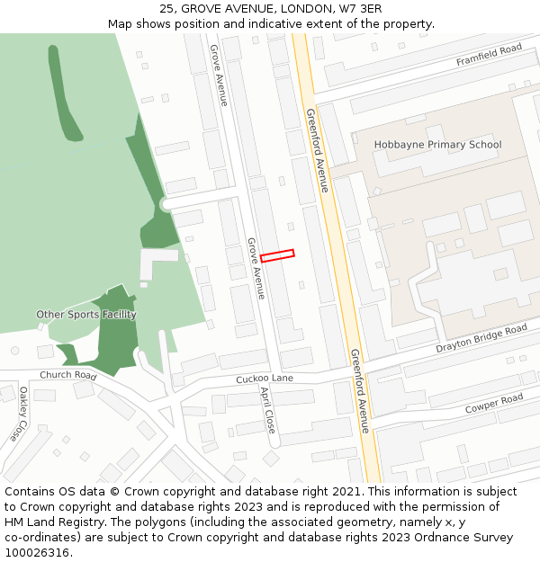 25, GROVE AVENUE, LONDON, W7 3ER: Location map and indicative extent of plot
