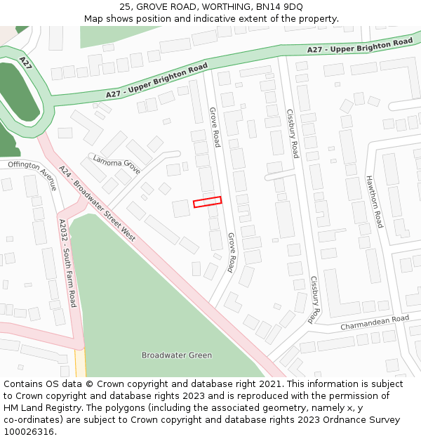 25, GROVE ROAD, WORTHING, BN14 9DQ: Location map and indicative extent of plot