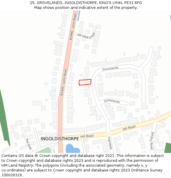 25, GROVELANDS, INGOLDISTHORPE, KING'S LYNN, PE31 6PG: Location map and indicative extent of plot