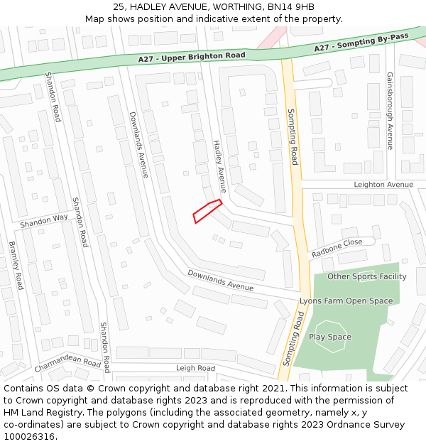 25, HADLEY AVENUE, WORTHING, BN14 9HB: Location map and indicative extent of plot