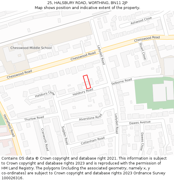 25, HALSBURY ROAD, WORTHING, BN11 2JP: Location map and indicative extent of plot