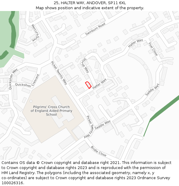 25, HALTER WAY, ANDOVER, SP11 6XL: Location map and indicative extent of plot