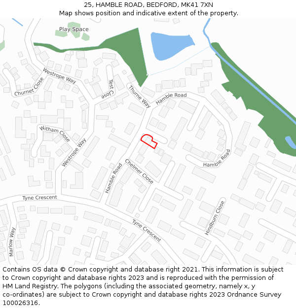 25, HAMBLE ROAD, BEDFORD, MK41 7XN: Location map and indicative extent of plot