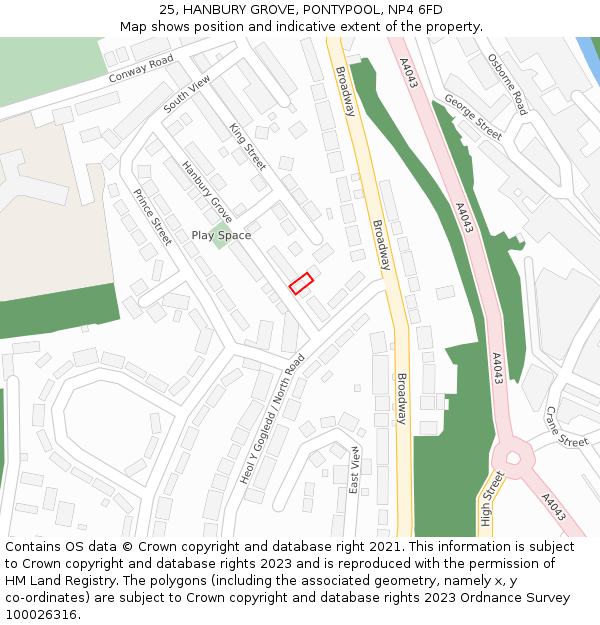 25, HANBURY GROVE, PONTYPOOL, NP4 6FD: Location map and indicative extent of plot