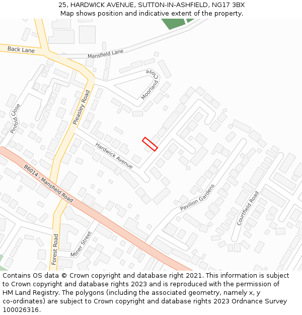 25, HARDWICK AVENUE, SUTTON-IN-ASHFIELD, NG17 3BX: Location map and indicative extent of plot