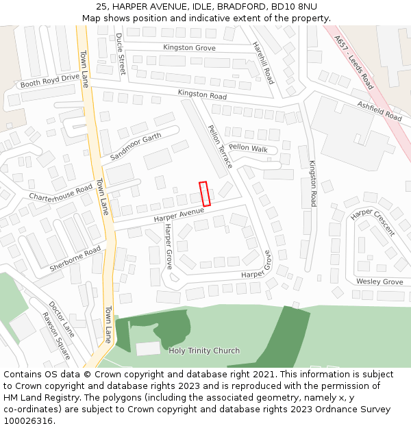 25, HARPER AVENUE, IDLE, BRADFORD, BD10 8NU: Location map and indicative extent of plot