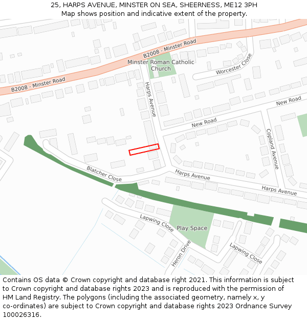 25, HARPS AVENUE, MINSTER ON SEA, SHEERNESS, ME12 3PH: Location map and indicative extent of plot