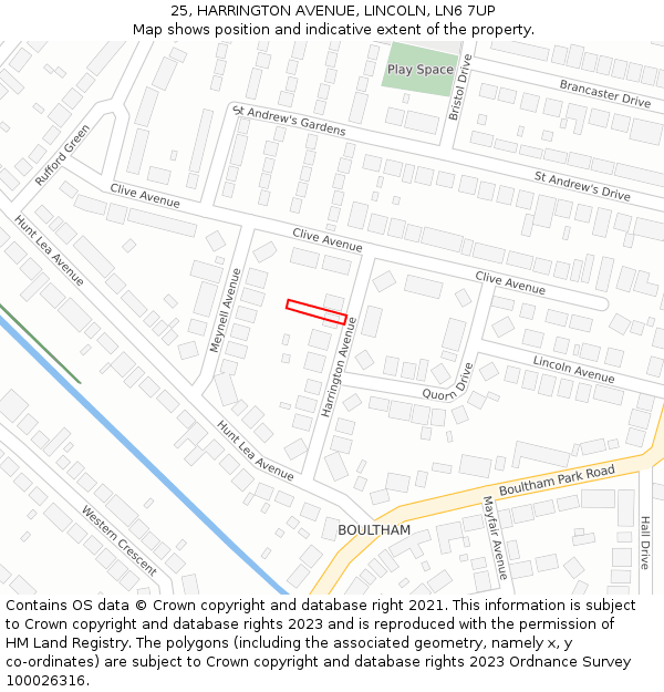 25, HARRINGTON AVENUE, LINCOLN, LN6 7UP: Location map and indicative extent of plot