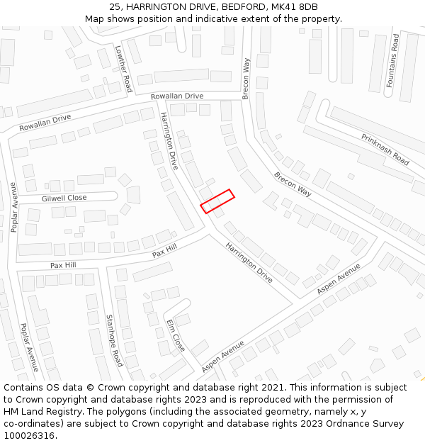 25, HARRINGTON DRIVE, BEDFORD, MK41 8DB: Location map and indicative extent of plot