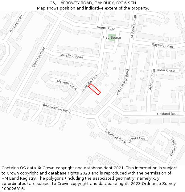 25, HARROWBY ROAD, BANBURY, OX16 9EN: Location map and indicative extent of plot
