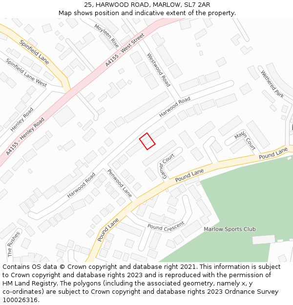 25, HARWOOD ROAD, MARLOW, SL7 2AR: Location map and indicative extent of plot