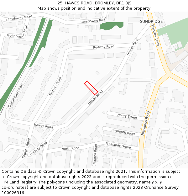 25, HAWES ROAD, BROMLEY, BR1 3JS: Location map and indicative extent of plot