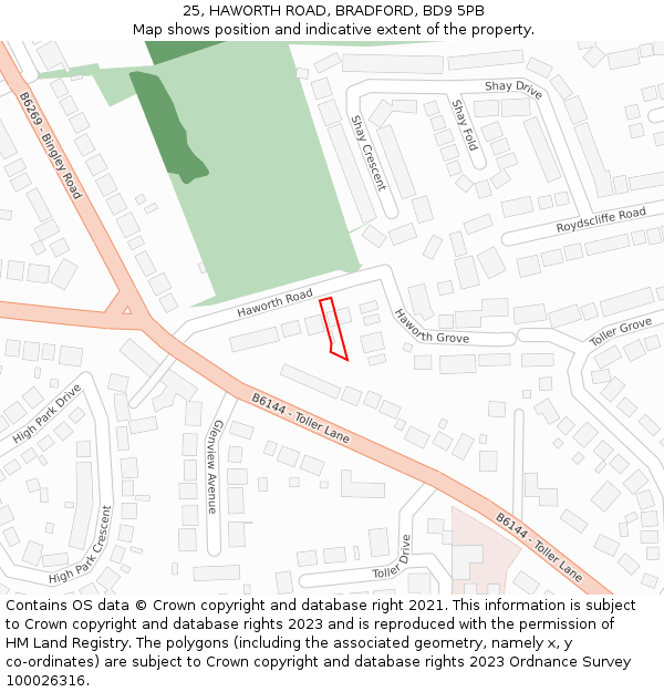 25, HAWORTH ROAD, BRADFORD, BD9 5PB: Location map and indicative extent of plot