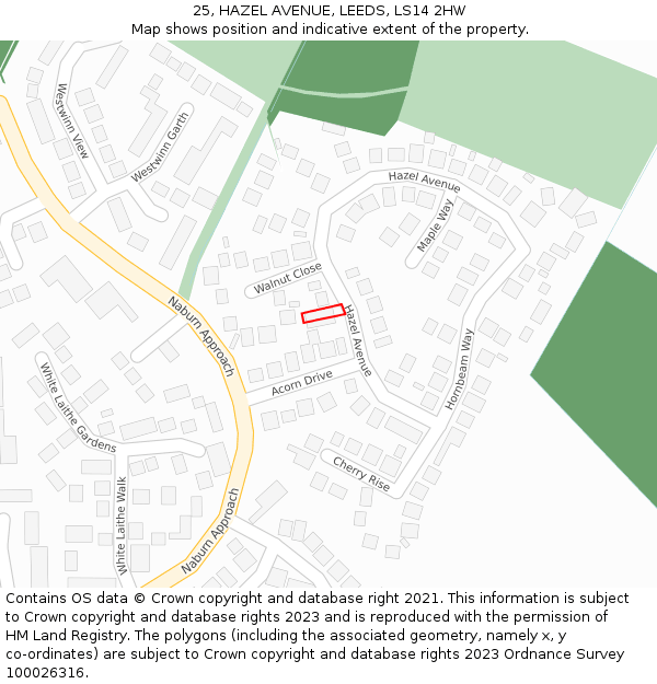 25, HAZEL AVENUE, LEEDS, LS14 2HW: Location map and indicative extent of plot